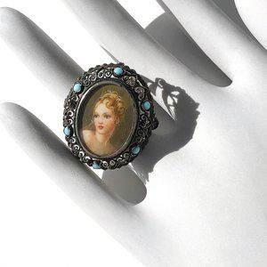 Vintage Jewelry - Vintage 800 Silver Hand Painted Portrait Brooch Vintage Jewelry - Vintage 800 Silver Hand Painted Portrait Brooch